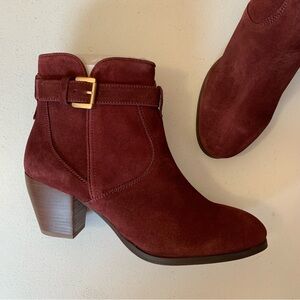 Diba Size 9.5 Burgundy Suede Heeled Sleek Ankle Bootie Boots NEW WITHOUT BOX